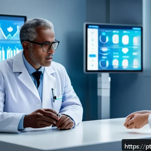 Home 15 양자 센서와 측정 기술 - A futuristic hospital scene showcasing advanced wearable medical devices on patients with chronic co...